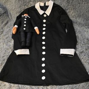 Addams Family Wednesday Costume With Doll